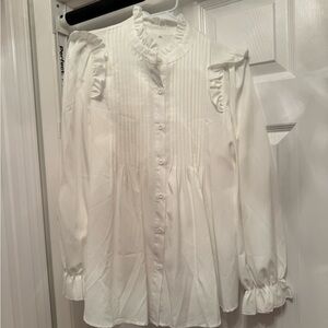 White Ruffled Button-Up Blouse
